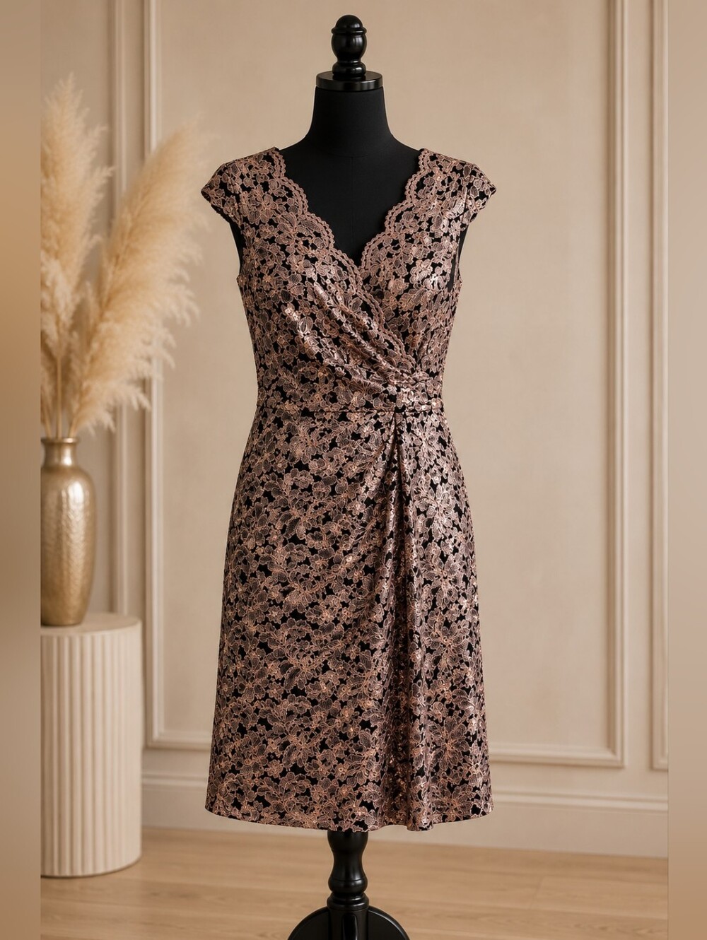 Jessica Howard Rose Gold Lace Sequin Cocktail Dress NWT Size 6 Wedding Formal